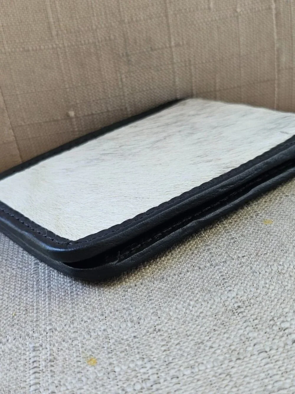 Handmade Billfold Real Fur White/Black Genuine Leather Cardholder Wallet Purse